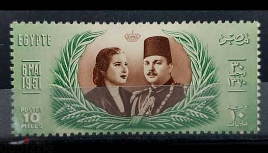 طابع الزواج الملكي للملك فاروق والملكة ناريمان إصدار 1951