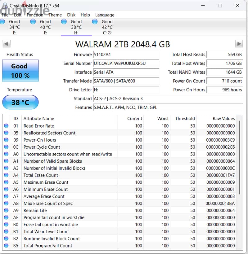 SSD 2TB Hard Disk Sata 3 WALRAM|هارد 2 تيرا - كأن جديد بالعلبة الأصلية 1