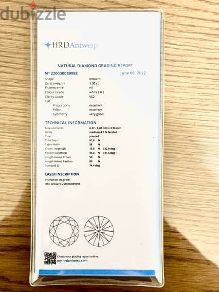 new certified natural diamond 1.00 carat HRD 2