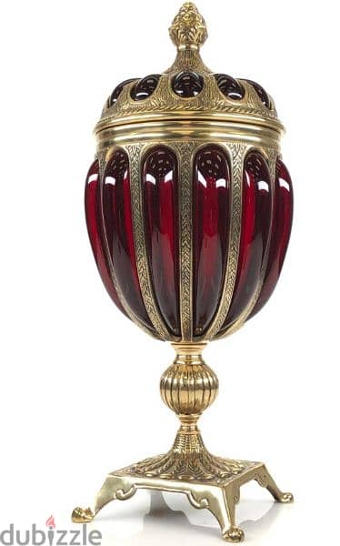 A set of  glass - brass made in India Ruby Red Glass Brass