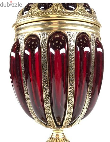 طقم كامل زجاج معشق فى نحاس احمر زمردى صناعة هندى  Ruby Red Glass Brass 4