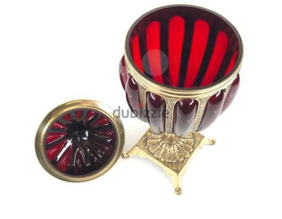 طقم كامل زجاج معشق فى نحاس احمر زمردى صناعة هندى Ruby Red Glass Brass