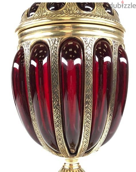 طقم كامل زجاج معشق فى نحاس احمر زمردى صناعة هندى Ruby Red Glass Brass 1