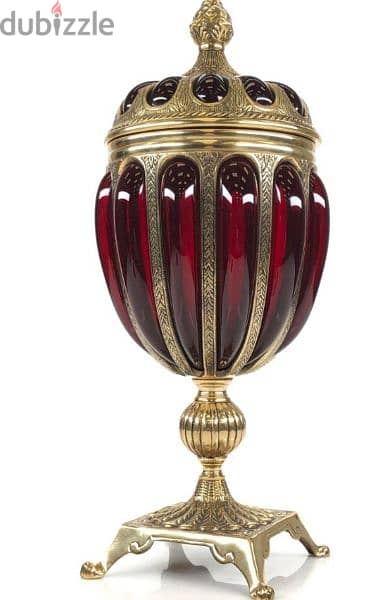 طقم كامل زجاج معشق فى نحاس احمر زمردى صناعة هندى Ruby Red Glass Brass 5