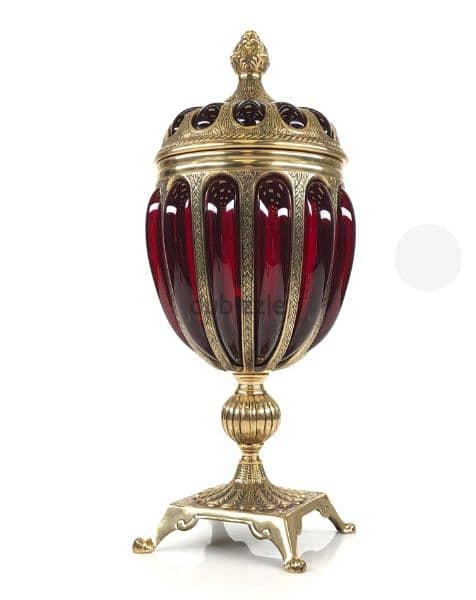 طقم كامل زجاج معشق فى نحاس احمر زمردى صناعة هندى Ruby Red Glass Brass 9