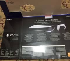 ps5 concole digital edition with 2 controllers, fifa game, and holder