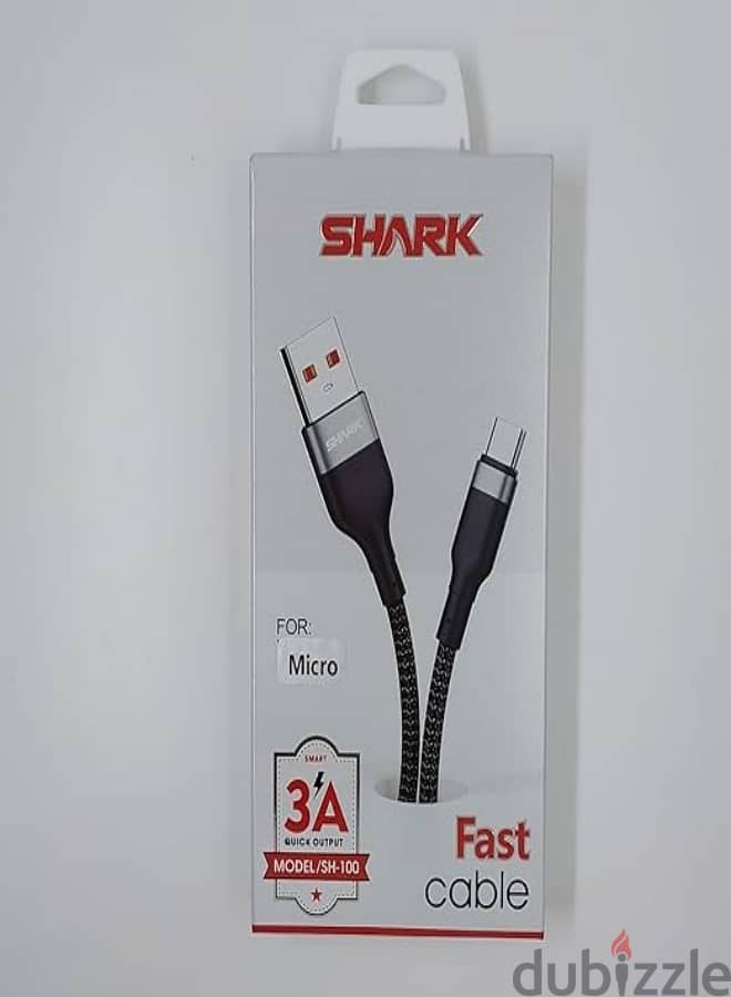 كبل شحن Shark SH-100 USB To TYPE C Cable 3.0A Fast Charging 1m - Black 1