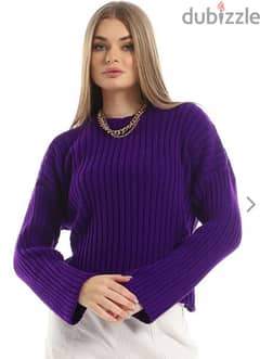 Chic Knitted Round Neck Long Sleeved Pullover - Dark Purple 0