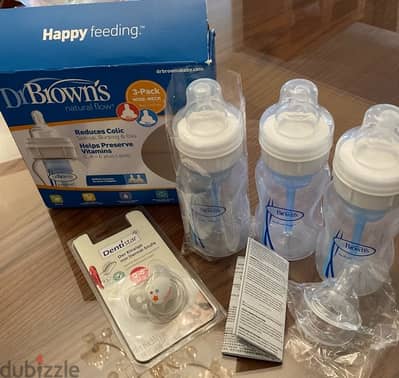 Dr Brown anticolic 9 oz 3 bottles + 5 teats+ pacifier