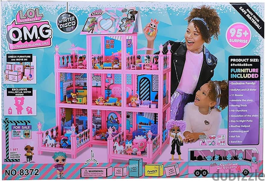 بيت عرائس 95 قطعة -  LOL Surprise O. M. G Full Doll House - 95 pieces 0