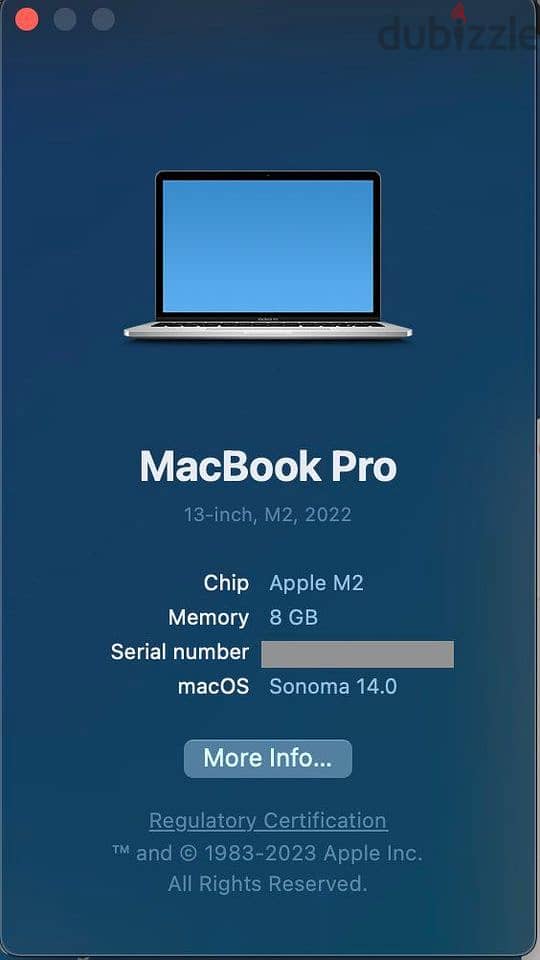 Apple Macbook Pro, Apple M2 Chip, 13 Inch, 512GB SSD, 8GB Ram 3