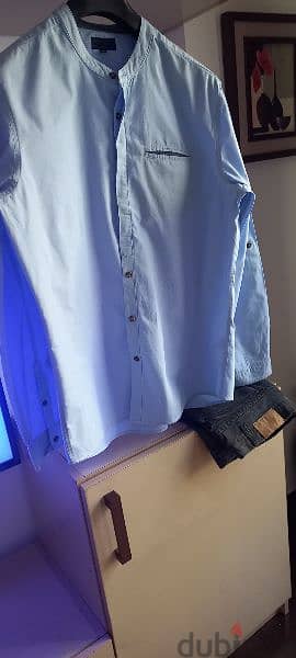 Red tag light blue cotton/ lenin blend shirt size x large fits bigger 7