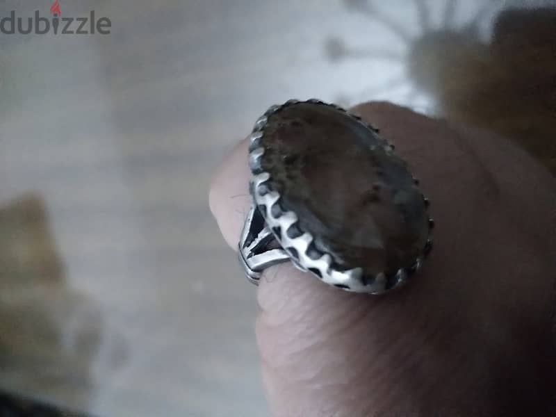 خاتم فضة صياغة بحريني يدوي شغل مميز متوج بحجر در نجفي طبيعي قديم جدا 5