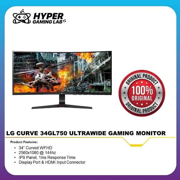 LG 34 Inch 21:9 UltraWide Gaming Monitor Curved WFHD 144hz IPS 1