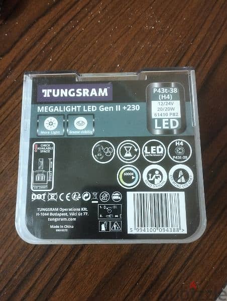 TUNGSRAM H4 12/24V 20W P43t Megalight LED Gen II +230% 6000K 2