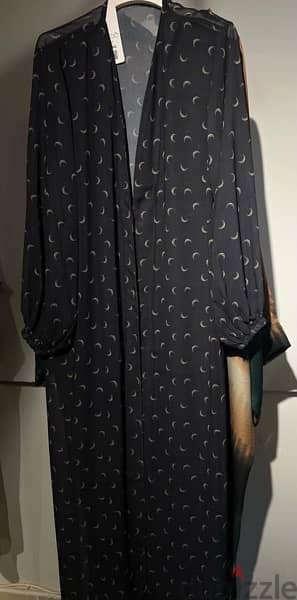 black cardigan with crescent moon print- اسود عليه طباعة هلال كارديجان 2