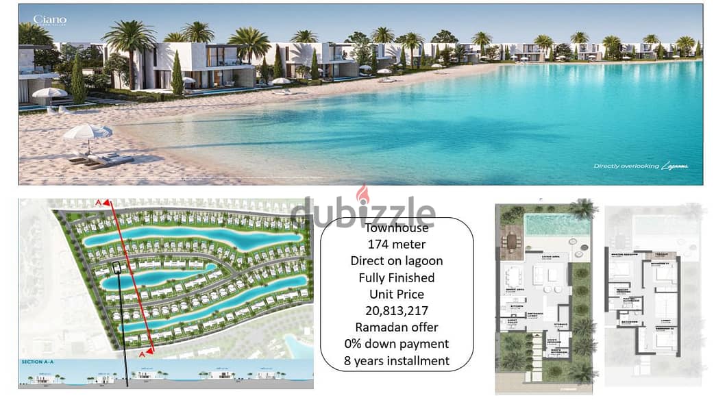 Townhouse direct on lagoon in Solare ras el hekma 0