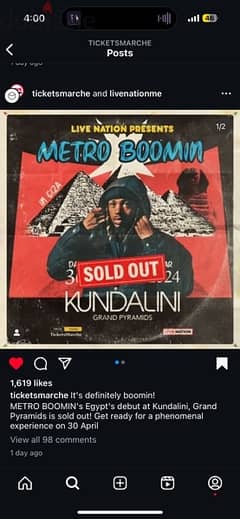 3x METROBOOMIN GA Ticket Egypt April 30th Metro Concert