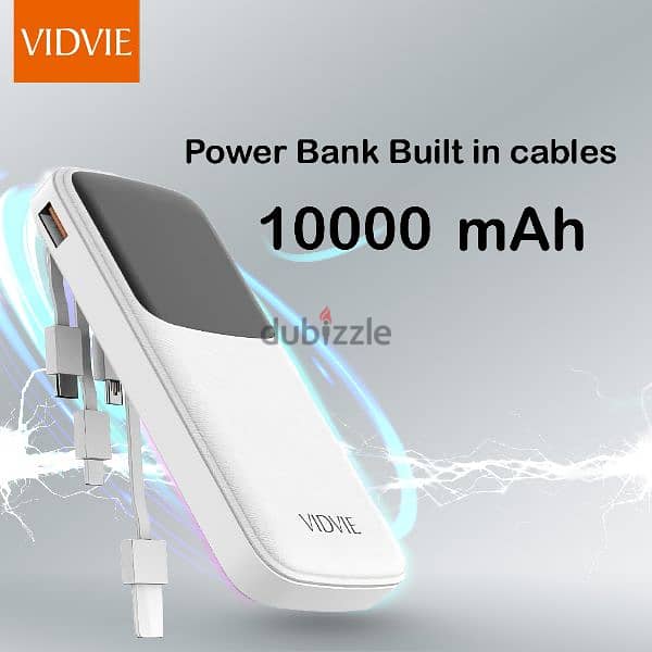 باور بنك 10000 مللي VIDVIE PB758 Power Bank 10000 MAH Buillt in cables 1