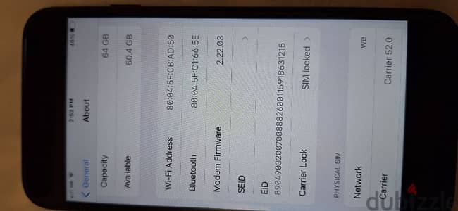 iphone SE 3rd 2022 like new batt %90 64Gb turbo sim