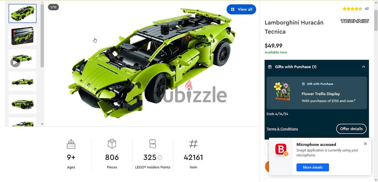 LEGO® Technic™ Lamborghini Huracán Tecnica 42161 Building Toy Set (806 1