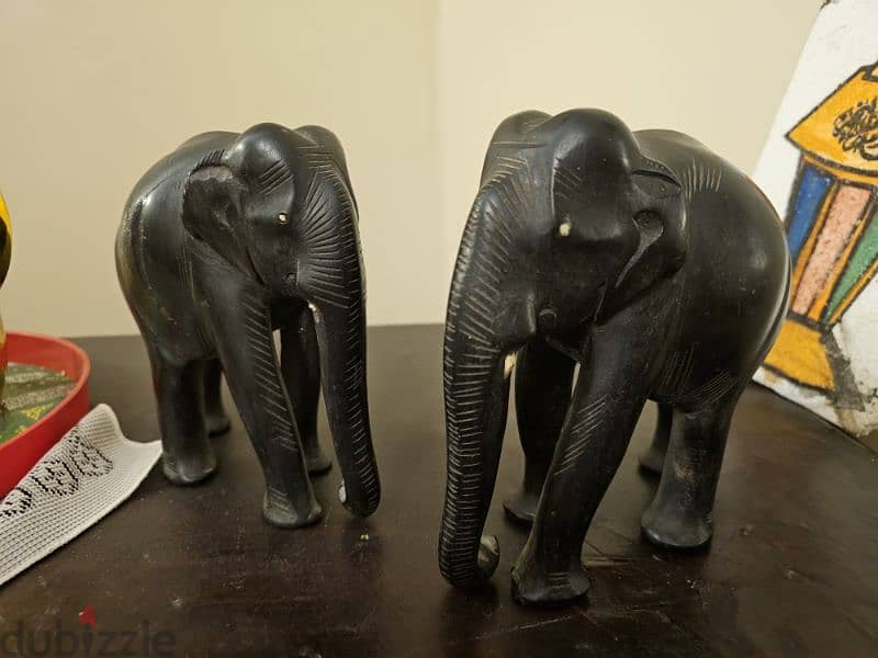 تمثال قديم فيل من خشب زان وسنه سن الفيل حقيقي من العاج 4