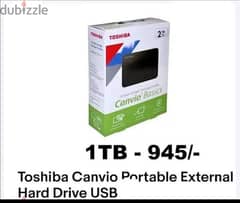 Hard Disk 1TB External USB 3.0 - Toshiba Canvio Basics