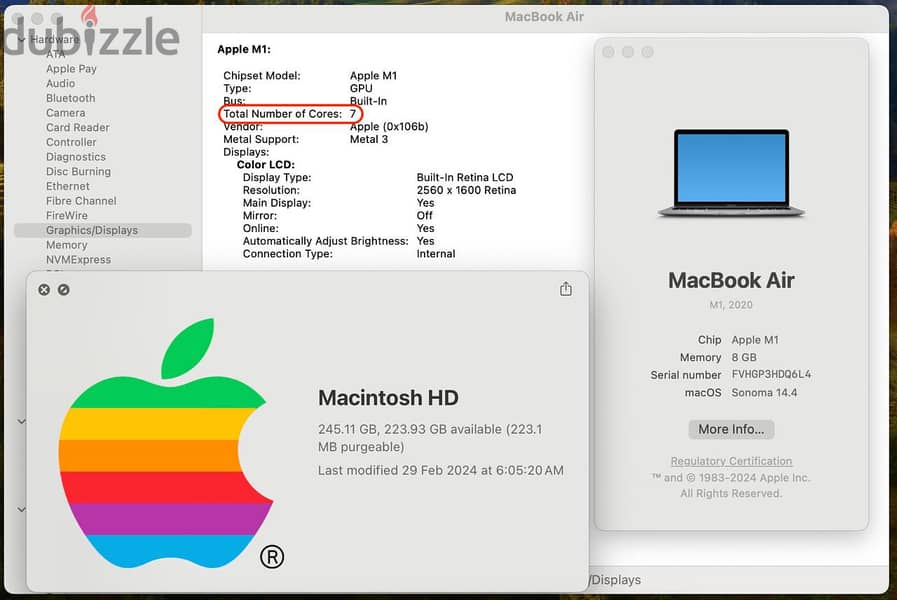 13-inch MacBook Air: Apple M1 chip with 8-core CPU and 8-core GPU, 256 10