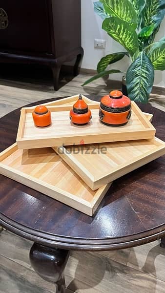 طقم صواني تقديم خشب ٣ قطع -  wood tray set 2