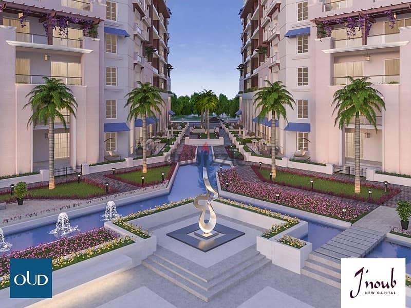 Two-room apartment previewed on the ground, view on Water Feature and Garden in front of Al-Futtaim Mall 6