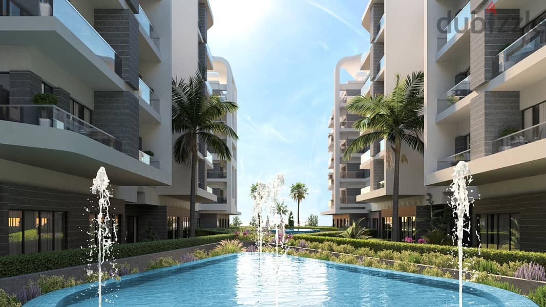 A 3-bedroom sea apartment with a view of lakes, at a discount of 40% for the first cash, in a fully-serviced residential compound in the Delta, with t 6