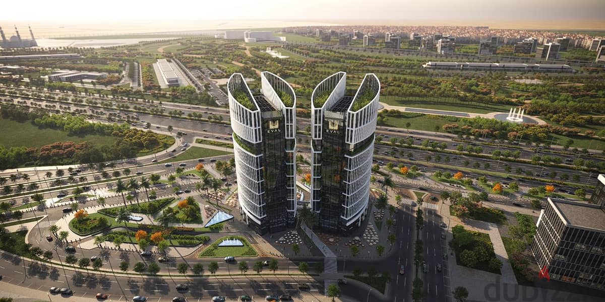 Administrative office, 59 meters, Ali Bin Zayed South, Green River, view of the iconic tower, ENTRANCE project, and HOTEL 1