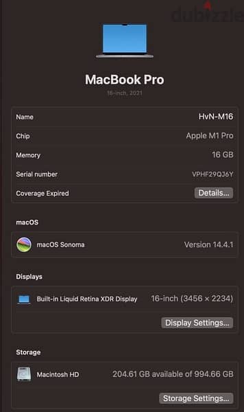 Apple Mac 2021 16inch,M1, 16GB ram, 1TB SSD 3