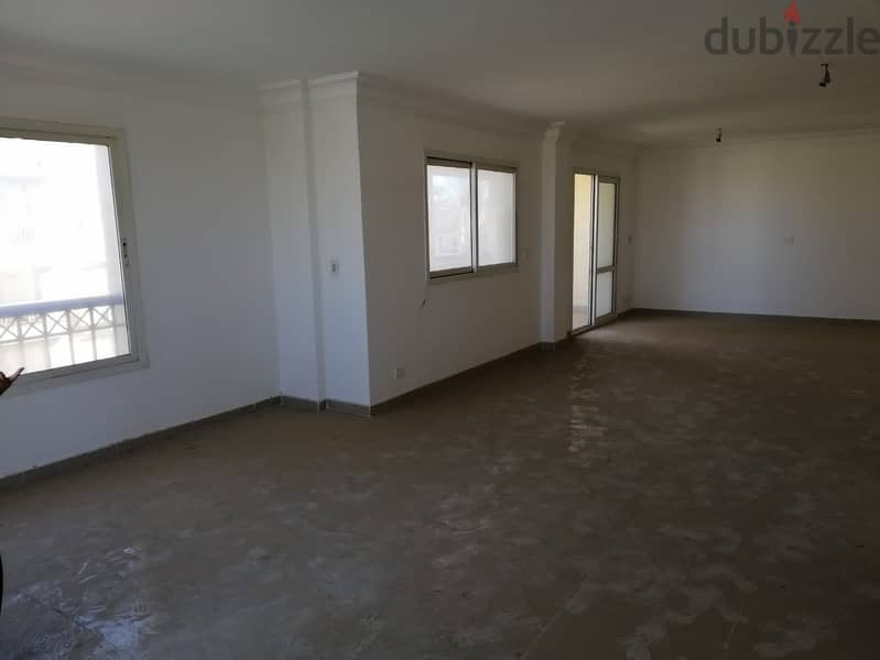 "I have a 245 square meter apartment for sale in Madinaty, overlooking a square, near the Open air mall. " 3