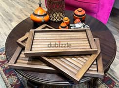 طقم صواني تقديم خشب ٣ قطع -  wood tray set
