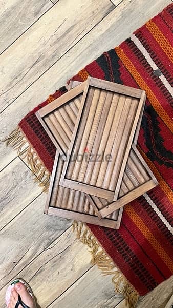 طقم صواني تقديم خشب ٣ قطع -  wood tray set 1