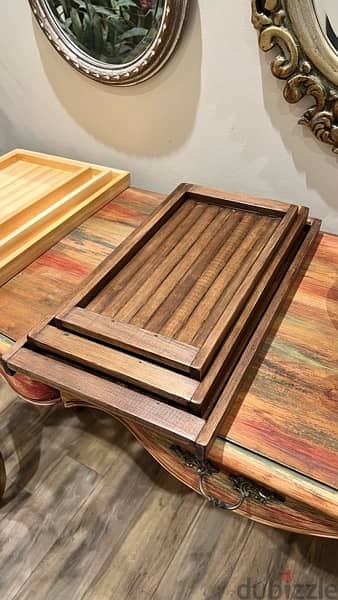 طقم صواني تقديم خشب ٣ قطع -  wood tray set 4