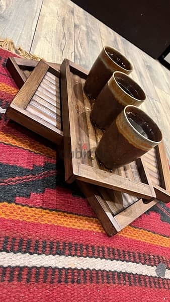 طقم صواني تقديم خشب ٣ قطع -  wood tray set 5