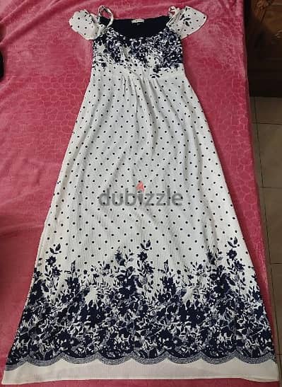 M. Sou White&dark Blue max Dress/ فستان طويل أبيض فى كحلى