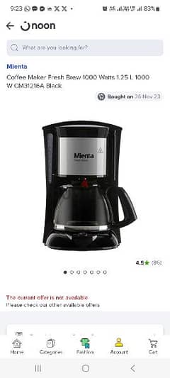 Mienta coffee Machine Fresh Breu1.25 Liter, 1000 W