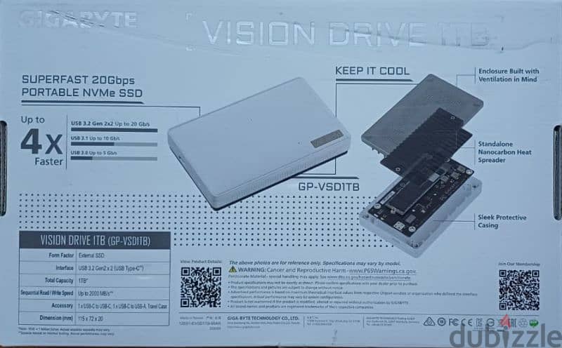 Gigabyte SSD external vision drive 1t USB 3.2 Gen2x2 up to 2000 mb/s 4