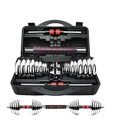 York Chrome Dumbbell Set With Connecting Rod 30 Kg - Silver Red 0